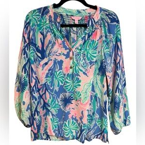 Lilly Pulitzer Blue and Pink Floral Top